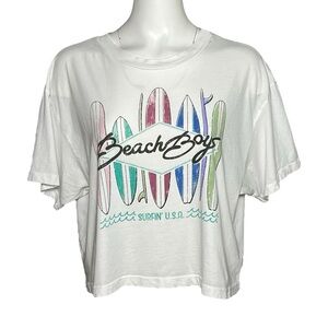 Letluv x Anthropologie The Beach Boys Graphic Print White Cropped Tee Size XL